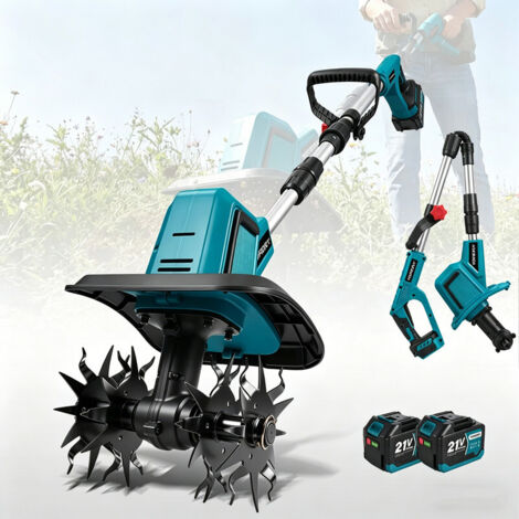 Motobineuse sans fil pour jardin et potager, compatible batterie Makita 21V, inclut 2 batteries 3,0Ah, outil de travail du sol pour usage extérieur et jardinage