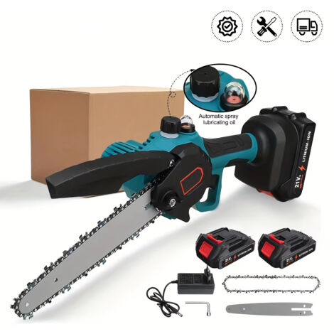Tronçonneuse électrique sans fil de 20 cm (8 pouces) - Scie d'élagage puissante pour le travail du bois et le jardin - Outil électrique compatible avec les batteries Makita 18 V - Avec 2 batteries (1/5)