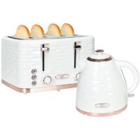 Ensemble Grille-Pain et Bouilloire 2-en-1 Crème Blanc - Grille-Pain 7 Niveaux de Dorange avec Décongélation et Réchauffage, Bouilloire Électrique Design