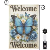 Drapeau de jardin Welcome tongs bleues et étoiles de mer 30 x 45 cm décoration extérieure jardin