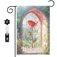 Bannière de cour Welcome et arche gothique 30 x 45 cm décoration porche et maison