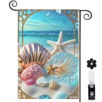 Drapeau de jardin décoratif 30 x 45 cm motif coquillages et plage tropicale toile double face