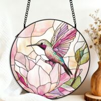 Vitrail colibri attrape-soleil 16 cm décoration suspendue fenêtre oiseau cadeau grand-mère