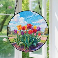 Suspension en vitrail - Attrape-soleil élégant en verre, décoration fenêtre minimaliste, cadeau Anniversaire pour femme, homme, sœur, frère 16 cm