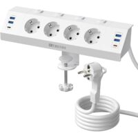 Multiprise USB de bureau avec interrupteurs individuels, 4AC prise ue de bureau, prise Multiple avec USB C PD 20W, câble de 2m pour la maison, Blanc