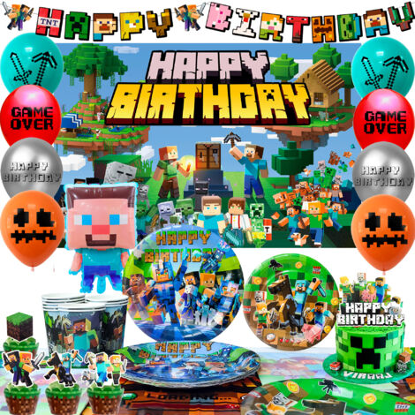 Décoration De Anniversaire Pour Enfants Minecraft Vaisselle kit