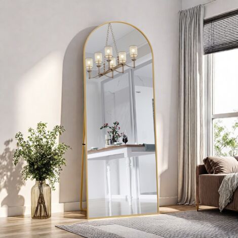 Fortuna Lai – Miroir sur pied 162 x 53 cm – Cadre en métal doré – Miroir pleine longueur HD pour salon, chambre, dressing – Durable et élégant