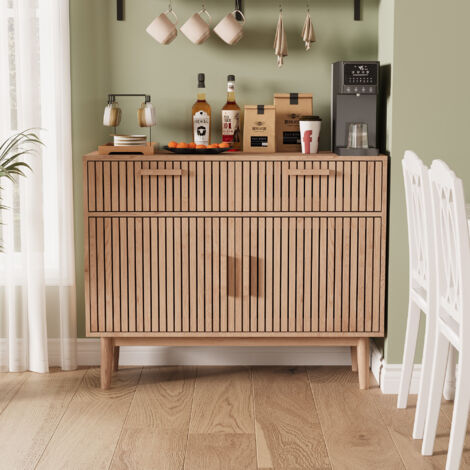 Buffet avec 2 portes et 2 tiroirs - armoire 100x35x80cm - conception de modèle vertical - nombreux rangements - couleur du bois