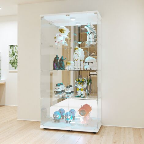 Fortuna Lai – Vitrine en verre LED avec 4 étagères – 2 portes en verre trempé avec serrure – Dimensions 163.9x80.5x36.5 cm – Pour collections et objets d'art