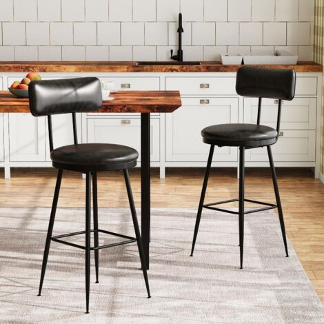 Fortuna Lai – Tabouret de bar lot de 2 – Hauteur d'assise 85 cm – Assise rembourrée en PU – Structure métallique robuste – Charge max 150 kg – Montage facile (1/5)