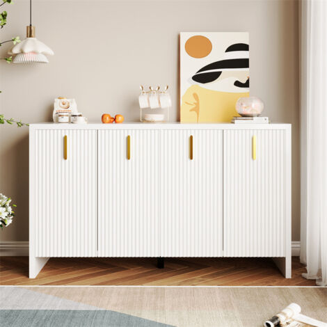 Buffet 140x80x38cm, avec 4 portes, poignées dorées et séparateurs réglables, design élégant, panneaux de particules, blanc (1/5)