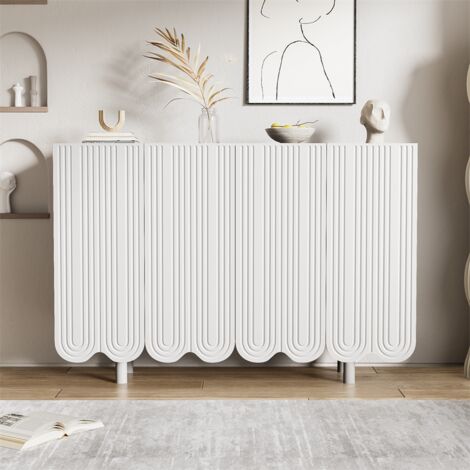 Fortuna Lai – Buffet moderne blanc 120x80,8x37,5cm – 4 portes sculptées en forme de larme – Charnières amorties pour fonctionnement silencieux (1/5)