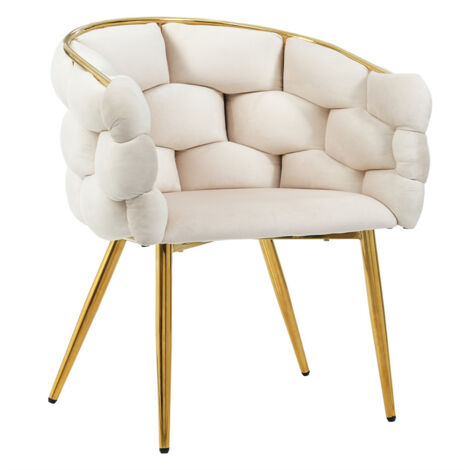 Fortuna Lai – Chaise en velours beige – pieds en métal – 70x47x80cm – rembourrage anti-salissures – design ergonomique pour confort optimal (1/5)