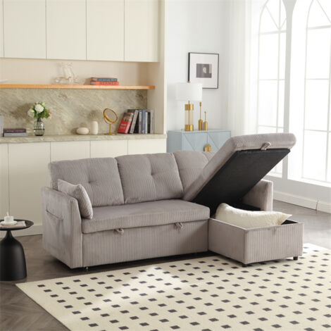 Canapé 3-4 places, canapé convertible multifonction, canapé modulable en L, 206x130x66-88cm, en velours gris clair (1/5)
