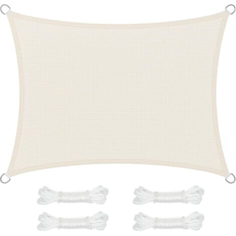 Voile d'ombrage 3 x 4 mètres, protectrice contre le soleil et respirante, conception perméable à l'eau, convient aux patios, jardins, balcons, camping, rectangulaire, corde incluse, beige. (1/5)