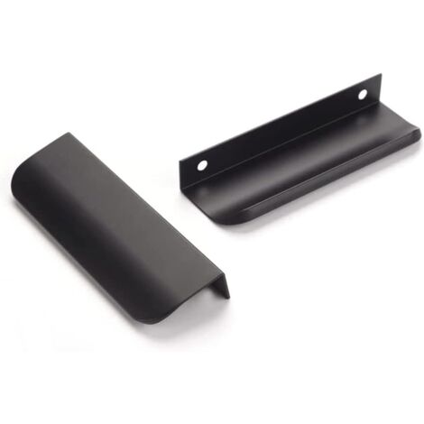Ensemble de six poignées invisibles, poignées de meuble, poignées de placard modernes et minimalistes en alliage d'aluminium, poignées de tiroir (noir, entraxe de 96 mm) (1/4)