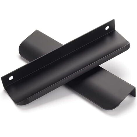 Ensemble de six poignées invisibles, poignées de meuble, poignées de placard modernes et minimalistes en alliage d'aluminium, poignées de tiroir (noir, entraxe de 128 mm) (1/3)
