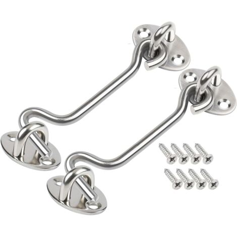 Deux loquets à œillet, crochets de porte en acier inoxydable, loquets à œillet, crochets de verrouillage de porte de grange et loquets à œillet (4 pouces) pour portes et fenêtres.