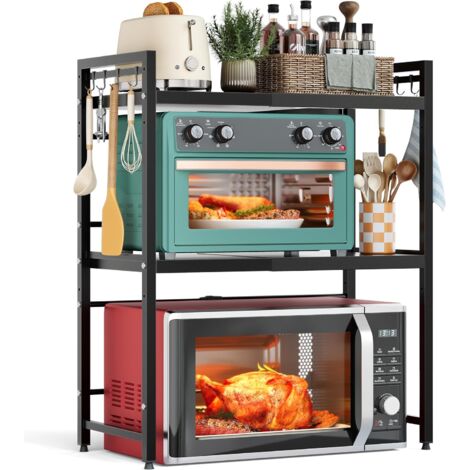 etagere micro onde cuisine rangement extensible, support pour micro-ondes à 3 niveaux, étagère plan travail pour microwave, support pour four, Noir (1/4)