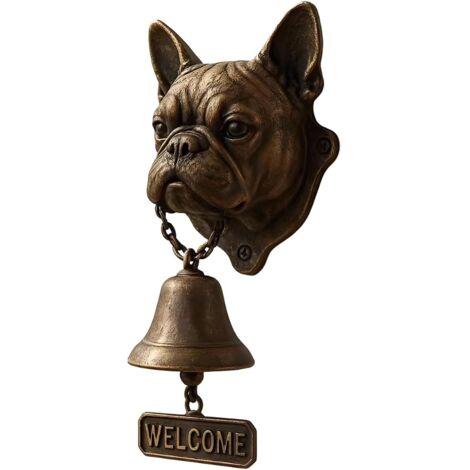 Cloche d'extérieur rustique Sonnette de porte décorative avec tête de chien, cloche de jardin vintage pour propriétaires de maison, maisons de campagne (1/5)