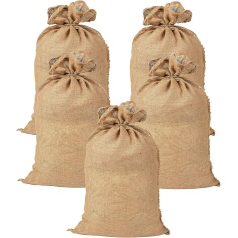 Lot de 5 grands sacs en jute, mesurant chacun 60 x 100 cm. Idéaux pour le bricolage, la décoration, le jardinage, les fêtes, les projets DIY, les boîtes de rangement, etc. (1/5)