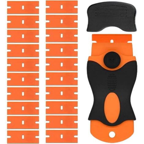 1 mini grattoir en plastique avec 20 lames en plastique, grattoir multifonction en plastique pour enlever les étiquettes, les résidus d'adhésif et les décalcomanies du verre, des fenêtres, des (1/5)