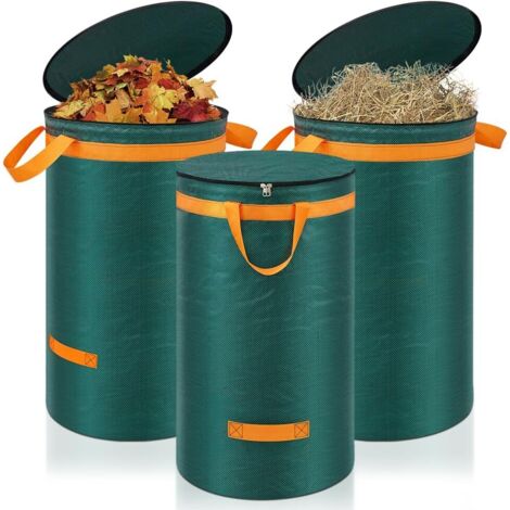 120L Sac Déchets Verts Résistant, 3 Sacs Jardinage Avec Couvercle et Poignées, Réutilisables pour Transport, Ramasse Feuilles, Sac Poubelle (1/5)