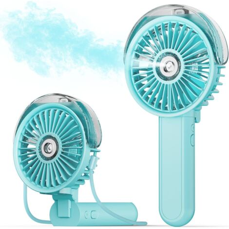 Ventilateur brumisateur portable – Ventilateur pliable à 180° avec fonction brumisateur, 3 vitesses de ventilation, chargement USB, idéal pour les voyages, les activités de plein air, etc. (1/5)