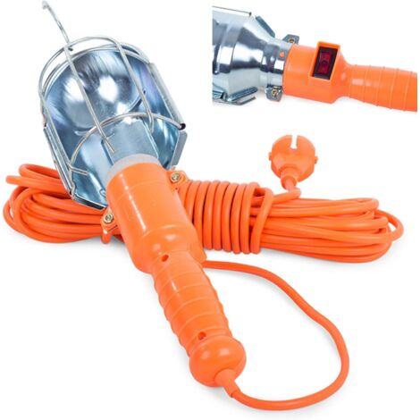 Lampe de garage portable 230V avec crochet – Douille E27 jusqu’à 60W – Lampe de Travail Câble 5 m – Interrupteur ON/OFF – Baladeuse atelier chantier certifiée CE - Ampoule non Fournie (1/5)