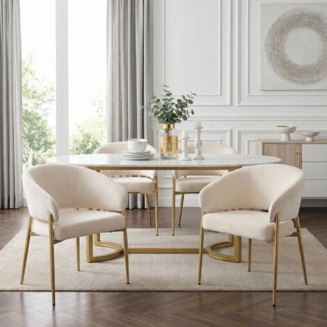 4 dining chairs, comfortable and breathable, suitable for dining rooms, living rooms, cafes, etc., modern style, velvet fabric, beige + champagne gold (1/5)