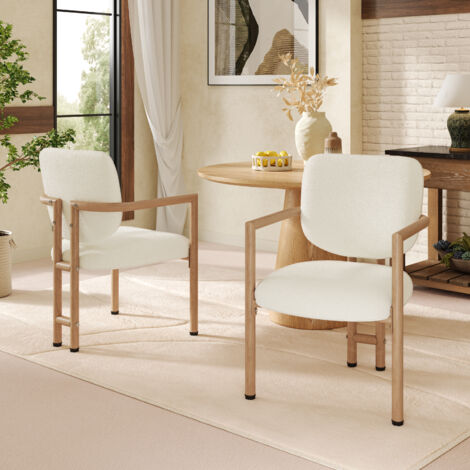 2 metal dining chairs with a wood look, comfortable and breathable, suitable for dining rooms, living rooms, cafes, modern style, bouclé, natural color (1/5)