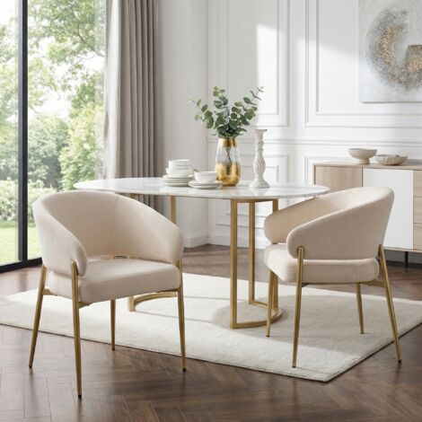2 dining chairs, comfortable and breathable, suitable for dining rooms, living rooms, cafes, etc., modern style Velvet fabric, beige + champagne gold (1/5)