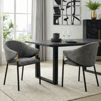 2 dining chairs, comfortable and breathable, suitable for dining rooms, living rooms, cafes, etc., modern style, chenille, gold-colored stainless steel handrails, gray