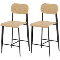 Bar stools, set of 2, with footrest, metal frame, kitchen chair with a seat height of 66 cm, counter stool, easy assembly, industrial design, natural wood + black