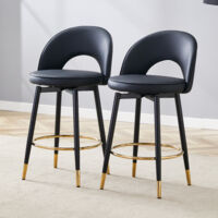 360° swivel bar stool. All black, PU seat cushion, comfortable upholstered bar stool, suitable for bars, dining rooms, kitchens, patios, etc. One box contains 2 pieces.