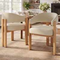 Ergonomic Dining Chair (2 pieces) with thick padding, sturdy iron legs and wood look – breathable, easy to clean, chairs for bedroom, dining room and living room