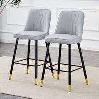 Set of 2 Bar Stools, 100 cm high, in light gray PU leather with a black metal frame and comfortable footrest. Available in several colors – the ideal choice for your home bar.