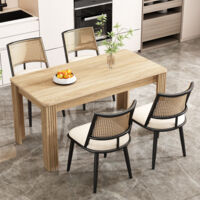 4 dining chairs, PU seat, rattan backrest, living room/bedroom chair, black