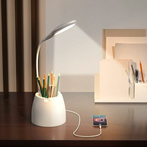 Lampe de Bureau LED Puissante, Lampes de Table Dimmable 3 Niveaux de Luminosité Protection des Yeux Contrôle Tactile Desk Lamp Sans Fil USB Recharge pour Le Chargement du téléphone