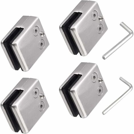 Lot de 4 pinces à verre en acier inoxydable 304 -Support carré pour verre -Support réglable en verre plat pour escalier balustrade - Main courante polie - (carré de 8 à 10 mm) (1/5)