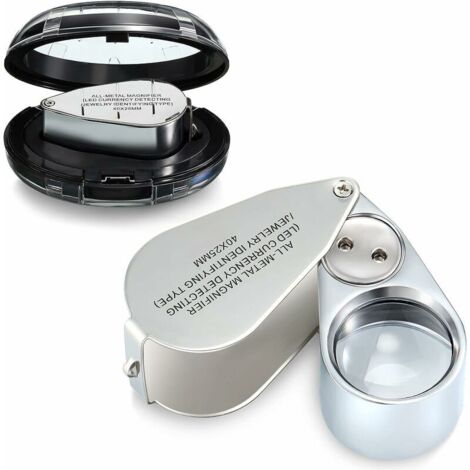 Loupe 40X Loupe de Bijoutier Illuminée en Métal Loupe de Bijoux Loupe de Bijoux de Poche Pliable avec LED et Lumière UV pour Inspection de Bijoux et Monnaie (1/5)
