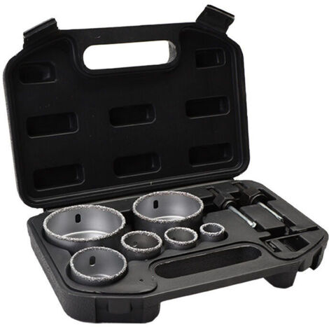Kit de scie cloche enduit de diamant pour carrelage avec boîte de rangement en alliage 6 trous 22-73 mm coupe de béton durable portable (1/4)
