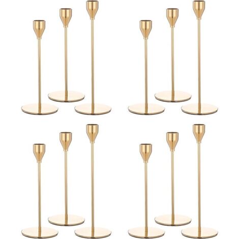 Lot de 12 bougeoirs dorés, bougeoir pour bougie conique, convient aux bougies de 3/4" d'épaisseur et aux bougies LED Bougeoir décoratif pour décoration d'intérieur, mariage, dîner aux chandelles, anni