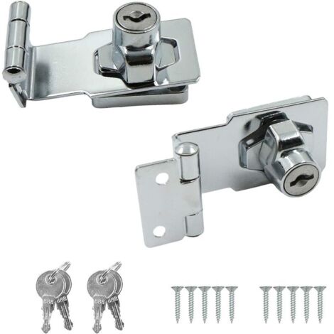Verrou Porte Verrouillage Boucle Métal - Boulon pour Angle Droit 90 degrés, avec clé et vis, Verrouiller pour porte, fenêtre, tiroir, Porte du jardin, armoire. 2pcs Argenté (1/5)