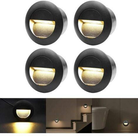 Applique murale LED Applique murale encastrée 3 W, blanc chaud, marches d'escalier en aluminium étanche, 230 V, noir (Ensemble de 4) thsinde (1/5)