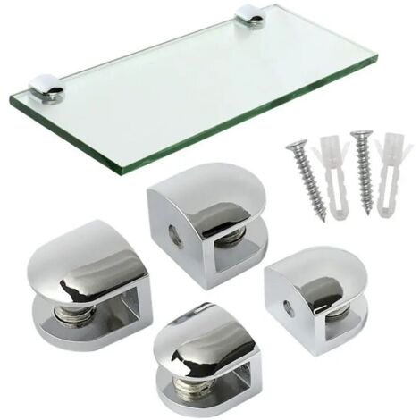 Pince à Verre Support d’Étagère en Verre Support de Tablette Mural Fixation Réglable, Verre Adaptatif de 8-10 mm d'Épaisseur, Finition Polie en Alliage de Zinc, 4 Pcs, EBL1012-4P