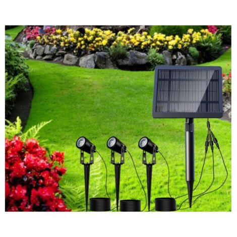 Lampe Solaire Exterieur Spot solaire exterieurà piquer ou mural Etanche IP66 3000K blanc chaud 450LM, lumiere exterieur solaire idéal pour Jardin, Terrasse, Arbustes, Massifs Lot de 3 [Classe énergéti (1/2)