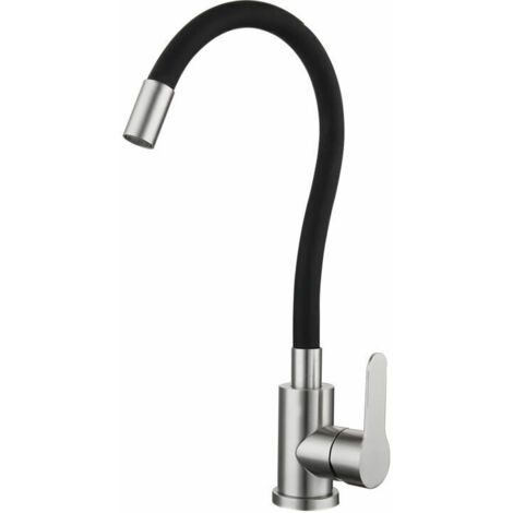 Cisea Robinet de cuisine en forme de mémoire, évier incurvé en silicone noir, robinet en chrome, rotation à 360 ° (1/5)