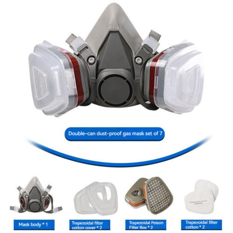 Masque Protection Ensemble de 7 pièces, Masque Peinture, Réutilisable Avec Filtre Anti Poussière,Masque a Gaz Respiratoire avec Filtre pour Pulvérisation,Peinture,Travaux, Produits Chimiques,Bricolage (1/3)