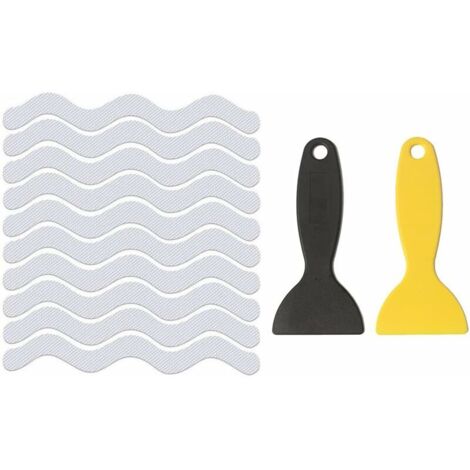 24 bandes antidérapantes pour baignoire et douche, autocollants antidérapants transparents ondulés, tapis antidérapants autocollants, 2 pièces grattoirs haut de gamme pour baignoires 18cm,Adélala (1/5)